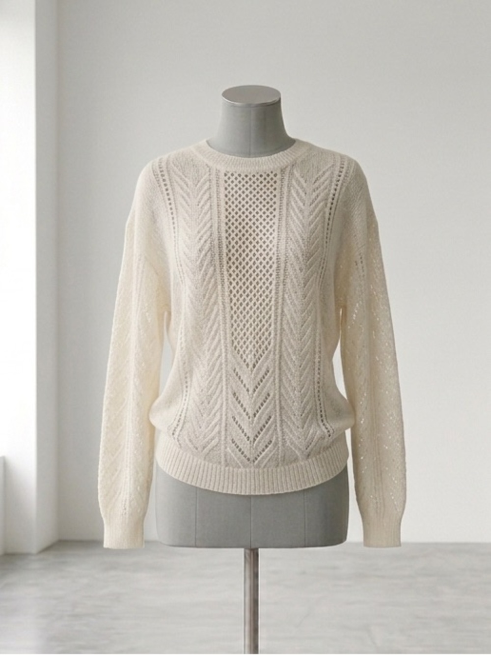 Pink Rose Cream Openwork Knit Sweater